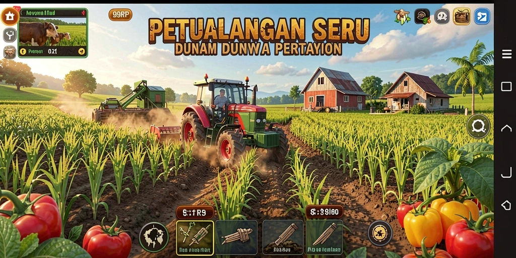 Screenshot gameplay 99RP yang menunjukkan aktivitas bertani yang menyenangkan.