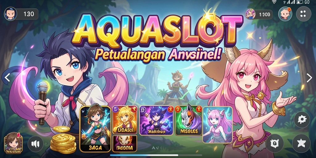 Tampilan gameplay menarik dari AQUASLOT yang menampilkan karakter anime.