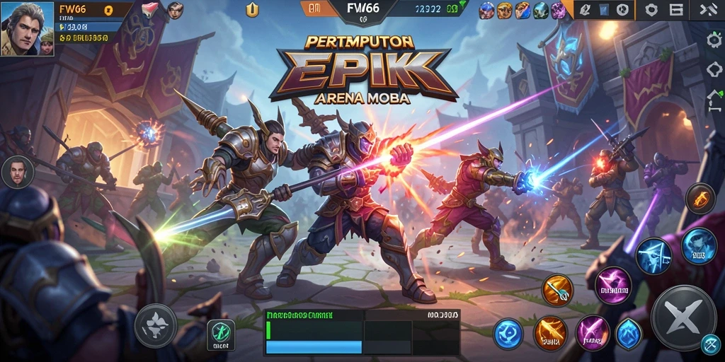 Tampilan aksi seru dalam gameplay FW66 di arena MOBA.