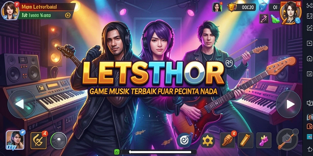 Screenshot LETSTHOR menampilkan pengguna yang menikmati permainan musik dengan antusias.