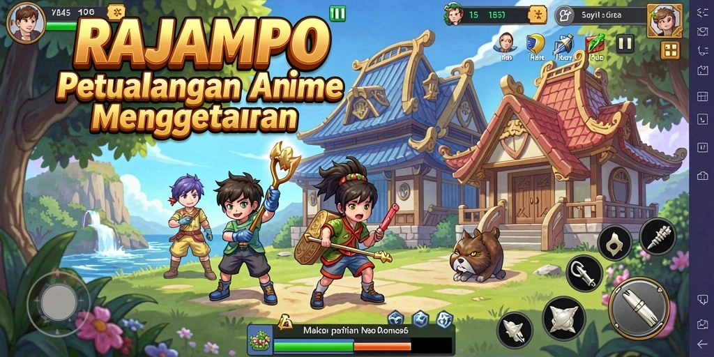 Screenshot gameplay RAJAMPO menampilkan aksi seru antara karakter anime.
