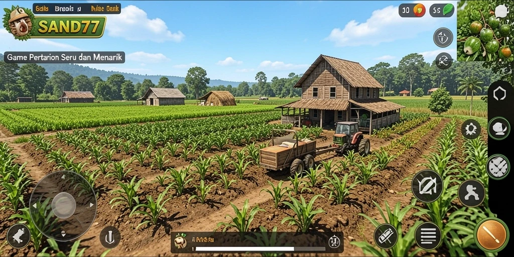 Screenshot gameplay SAND77 menampilkan aktivitas bertani yang seru.