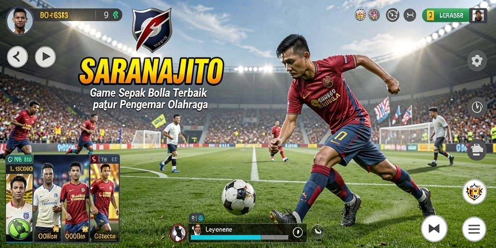 Tampilan gameplay SARANAJITU dalam aksi sepak bola yang mendebarkan.