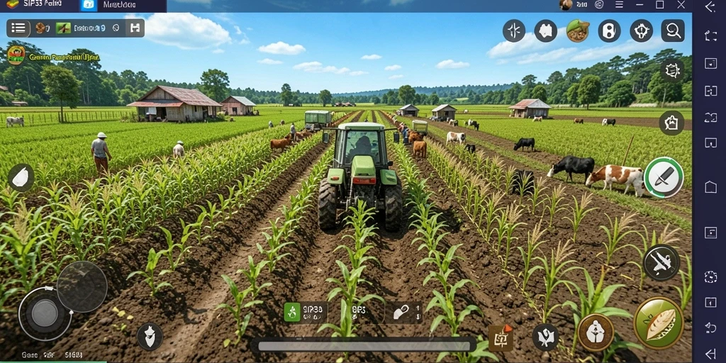 Tangkapan layar SIP33 menunjukkan petani mengelola ladang penuh warna.